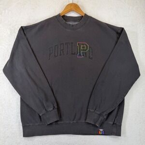 Portland Gear Mens Large Pride Rainbow Logo Crewneck Sweatshirt Charcoal Black